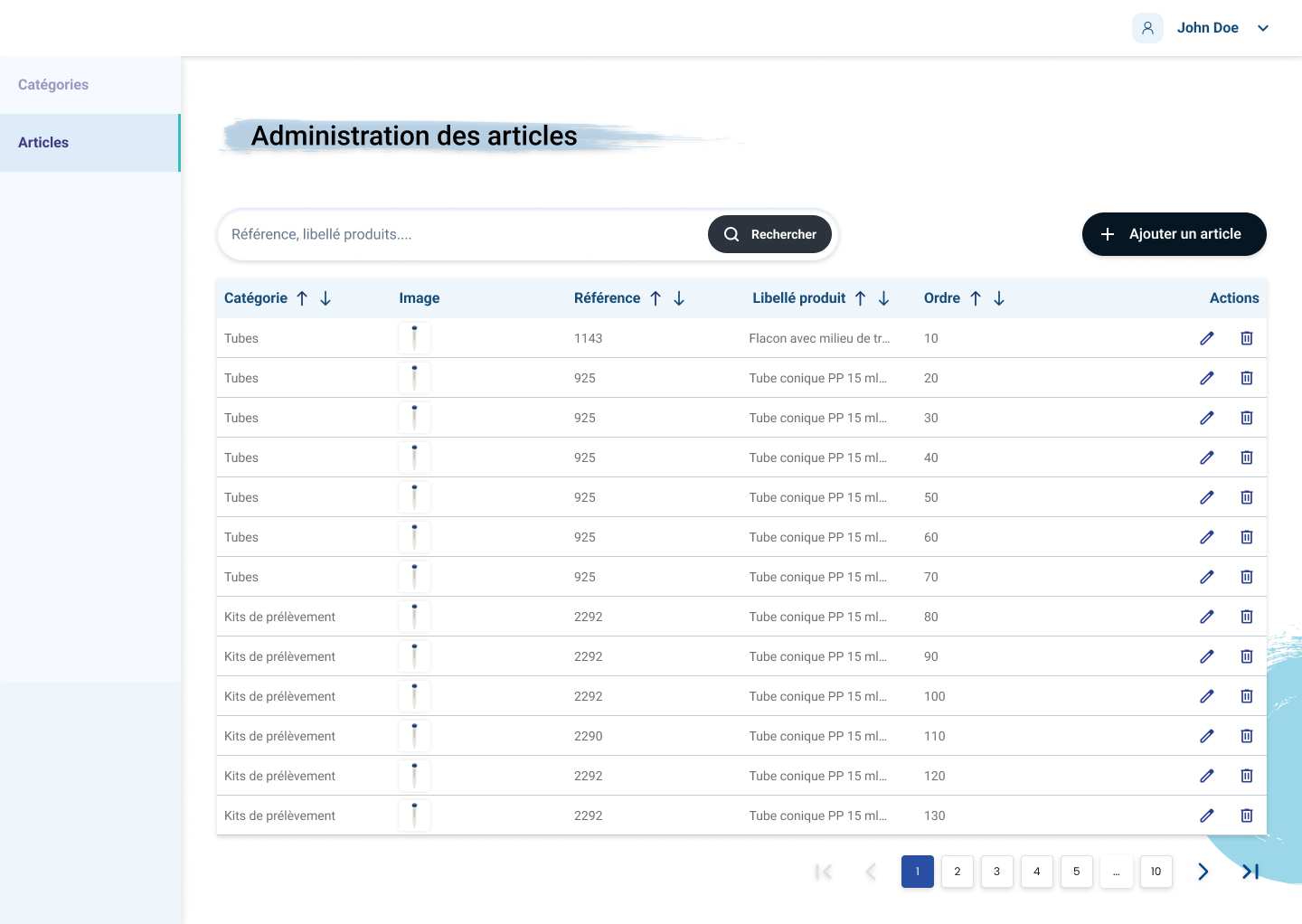 Administration des articles