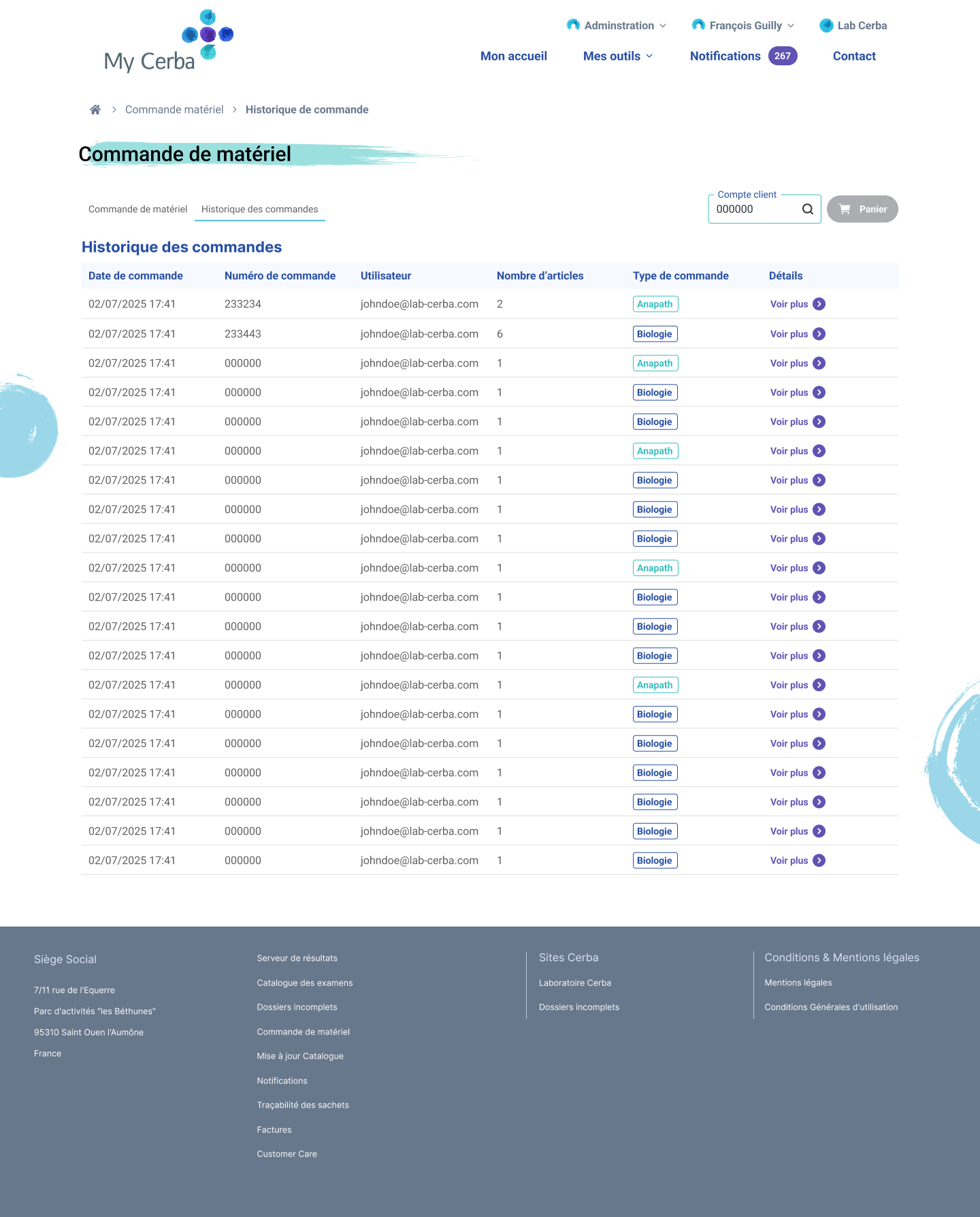 Historique des commandes