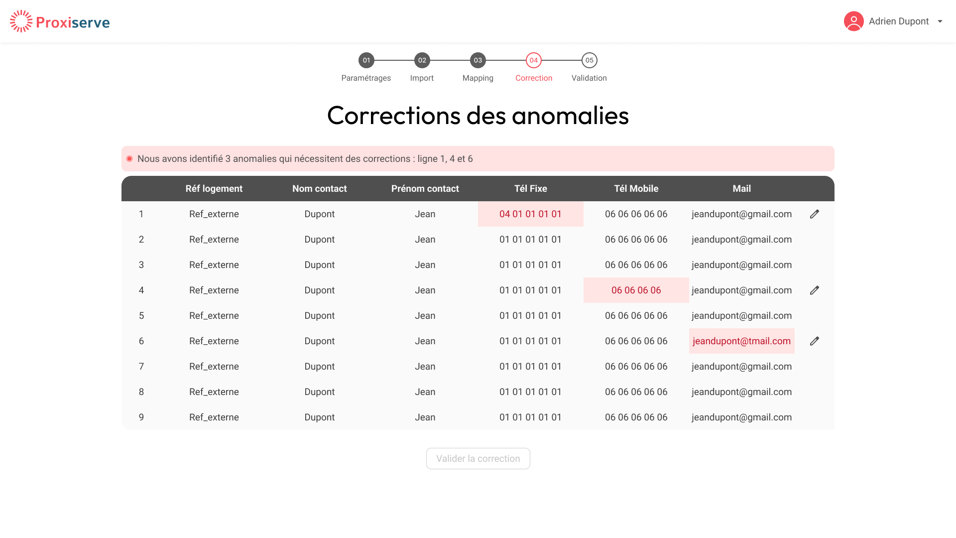 Étape 4 — Correction des anomalies